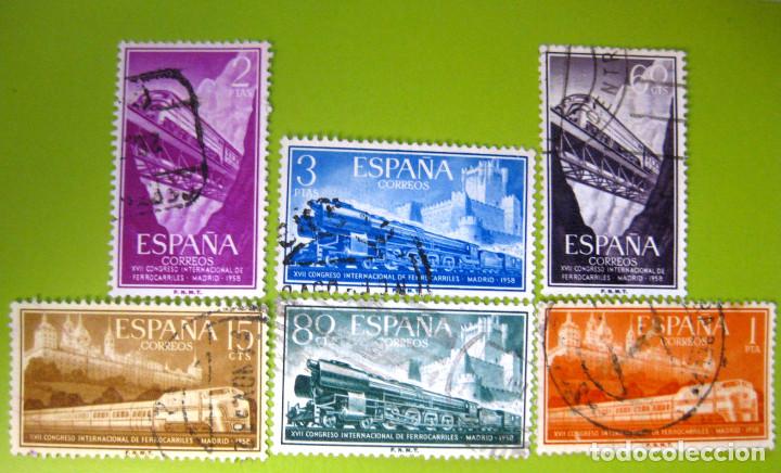Bonecas Modernas: Espa&ntilde;a. A&ntilde;o 1958, Edifil 1232/37 us ''Ferrocarriles''./ (Usados: Ver fotos).