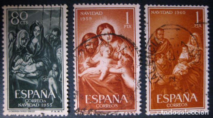 Bonecas Modernas: Espa&ntilde;a. A&ntilde;os 1955, 1959 y 1960: Los 3 primeros sellos de la Serie Navidad./ Usados, Ver foto.