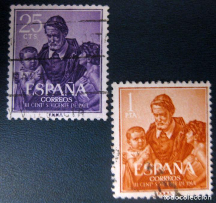 Bonecas Modernas: Espa&ntilde;a. A&ntilde;o 1960, Edifil 1296/97 us. ''San Vicente de Pa&uacute;l&rdquo;./ Usados, Ver foto.