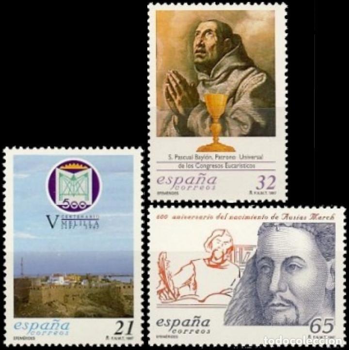 Bambole Moderne: Espa&ntilde;a. A&ntilde;o 1997, Edifil 3505/07** ''Efemerides: Melilla, San Pascual Bayl&oacute;n, Ausias March''./ MNH.