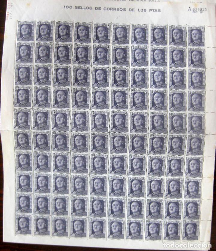 Bonecas Modernas: Espa&ntilde;a1949.- Edifil 1061 Franco (pliego completo de 100 sellos de 1,35 ptas. violeta)./ Nuevos, MNH.