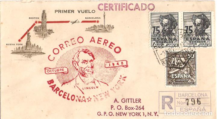 Bonecas Modernas: Sobre Conmemorativo, ''Octubre-1948: Correo A&eacute;reo Barcelona-Nueva York&rdquo;./ 5-11-1948./ Foto.