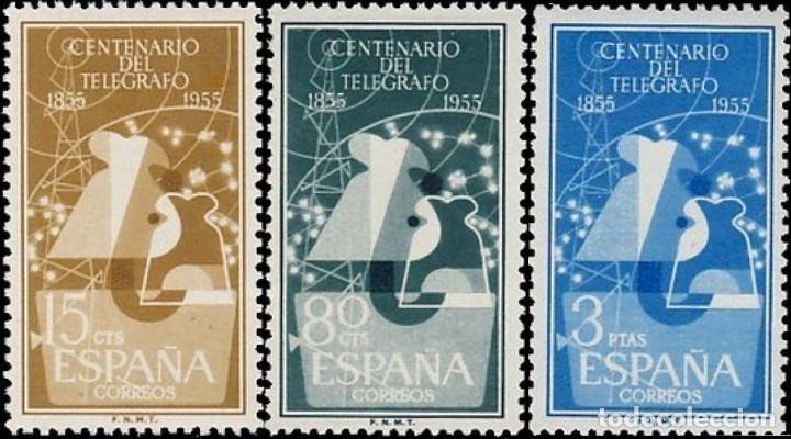 Bonecas Modernas: Espa&ntilde;a. A&ntilde;o 1955, Edifil 1180/82* ''Centenario del Tel&eacute;grafos'' Nuevos con fijasellos.