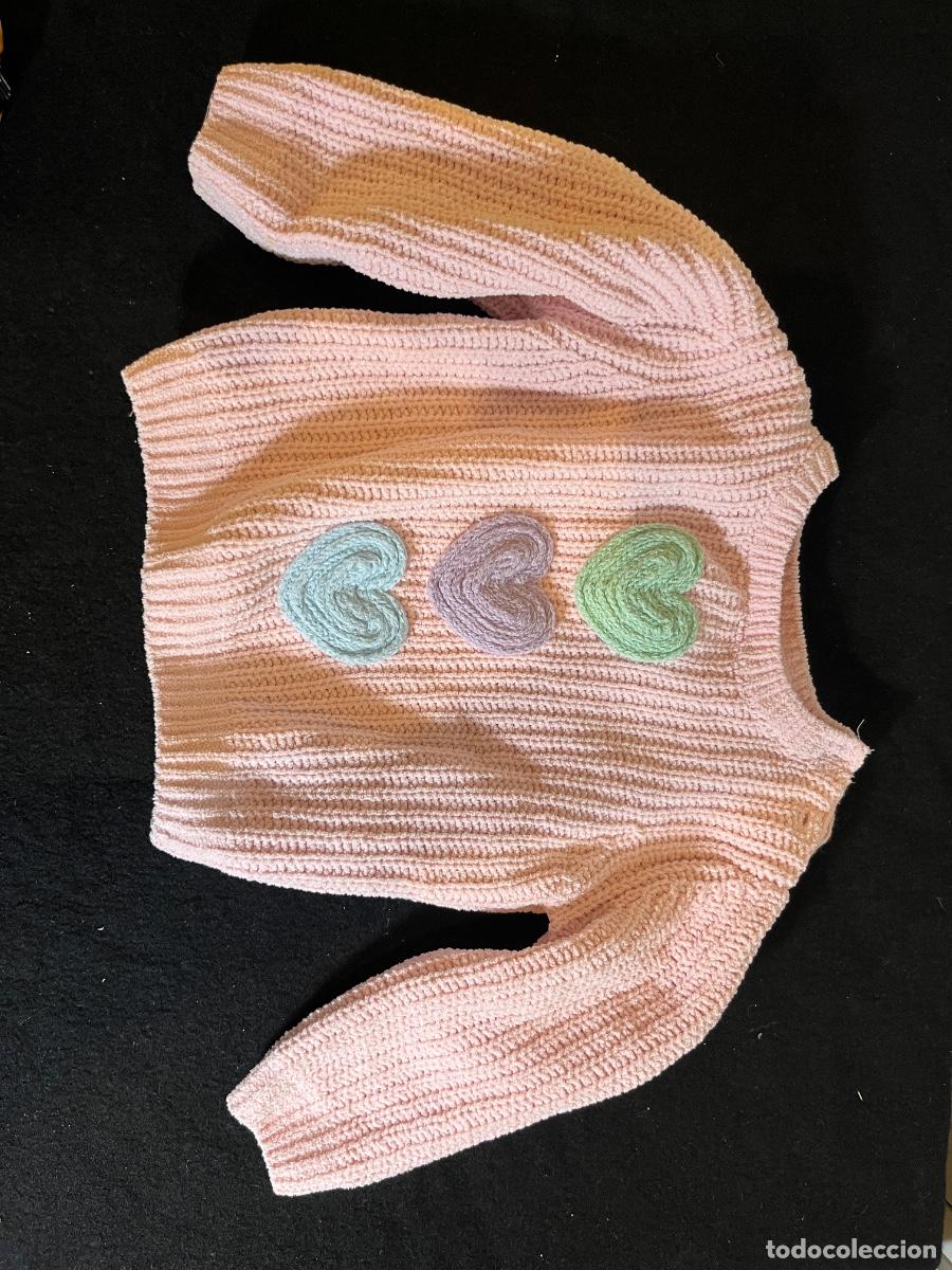 Mu&ntilde;ecas Modernas: Ropa mu&ntilde;eca reborn jersey beb&eacute; vintage rosa lana corazones ropa artesanal mu&ntilde;eco a&ntilde;os 80 90