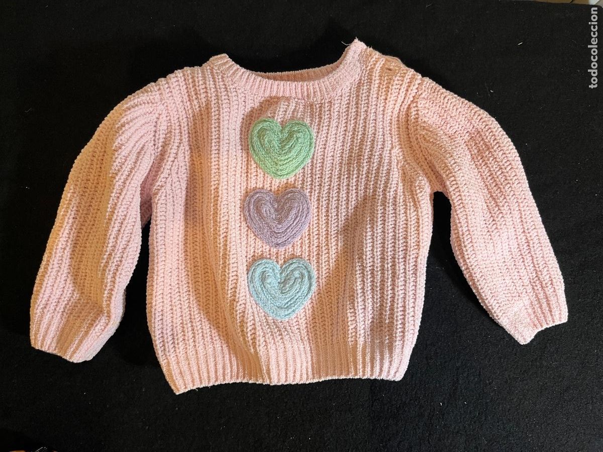 Mu&ntilde;ecas Modernas: Ropa mu&ntilde;eca reborn jersey beb&eacute; vintage rosa lana corazones ropa artesanal mu&ntilde;eco a&ntilde;os 80 90