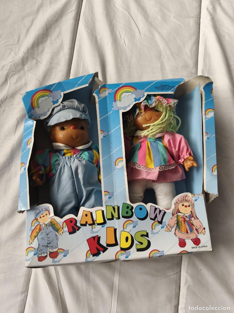 Mu&ntilde;ecas Modernas: Rainbow Kids. Pareja Mu&ntilde;ecos goma y trapo. vintage . A&ntilde;os 80. Caja original