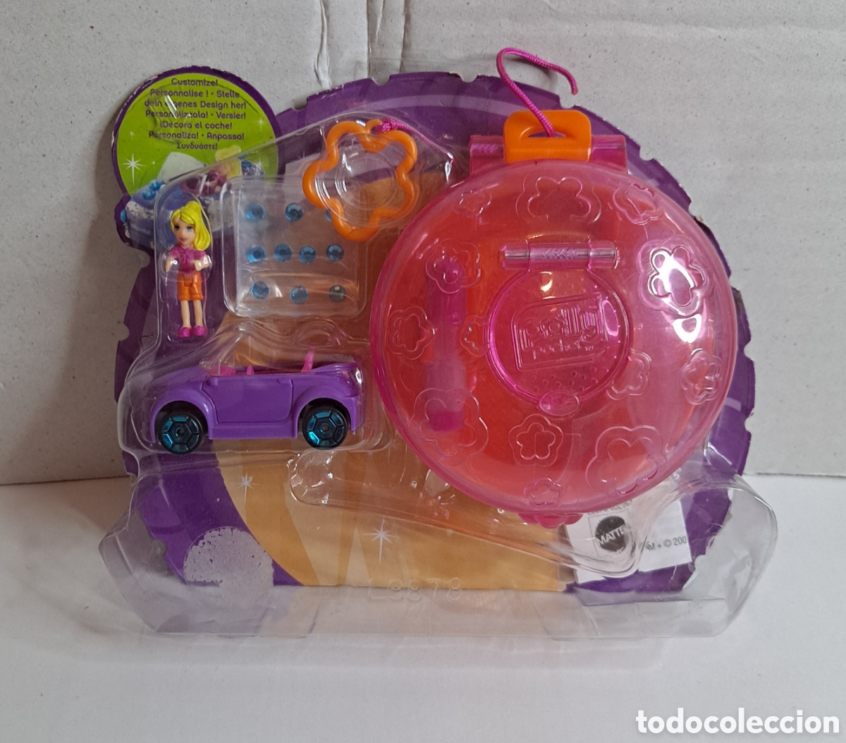 Mu&ntilde;ecas modernas: POLLY POCKET. CAJITA PURPURINA. COCHE. POLLY WHEELS. NUEVO EN BLISTER. MATTEL. 2008. MU&Ntilde;ECA.