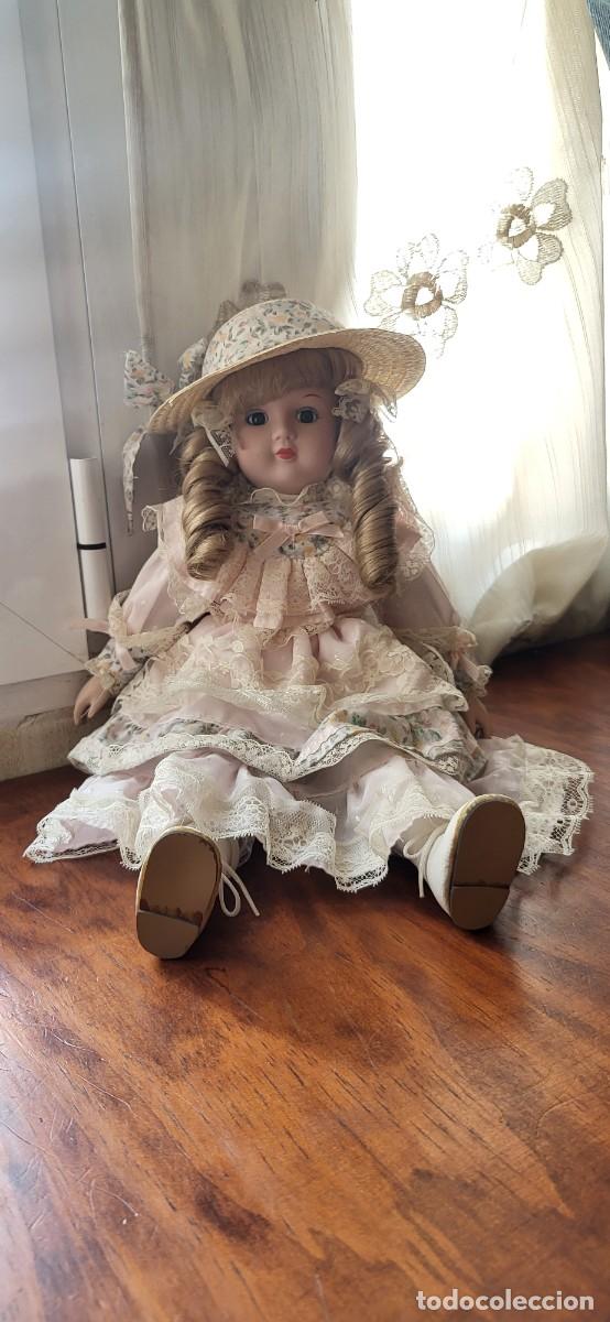 Mu&ntilde;ecas modernas: Mu&ntilde;eca Porcelana Vintage Estilo Victoriano | Vestido Rosa Encaje | Colecci&oacute;n Decoraci&oacute;n