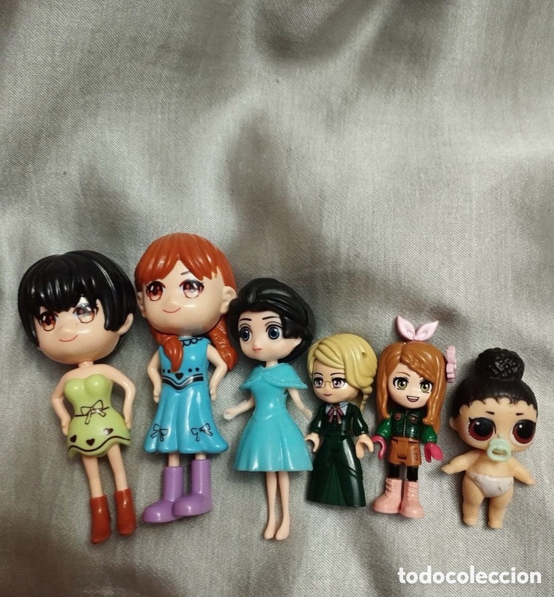 Mu&ntilde;ecas modernas: Lote de 6 mini mu&ntilde;ecas de pl&aacute;stico 5 a 8,5 cm &mdash; Personajes variados, princesas y beb&eacute;