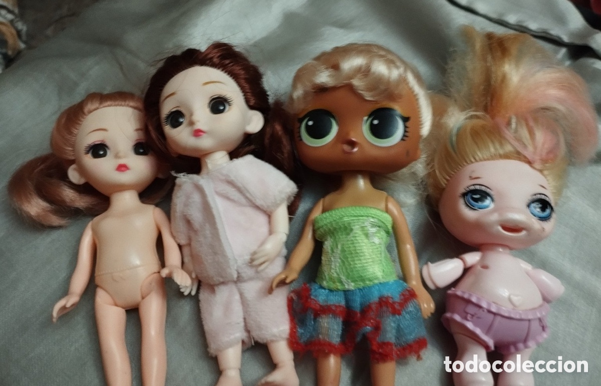 Mu&ntilde;ecas modernas: Lote de 4 Mini Mu&ntilde;ecas Variadas (11 cm - 16,5 cm) - Estilo L.O.L. y Articuladas