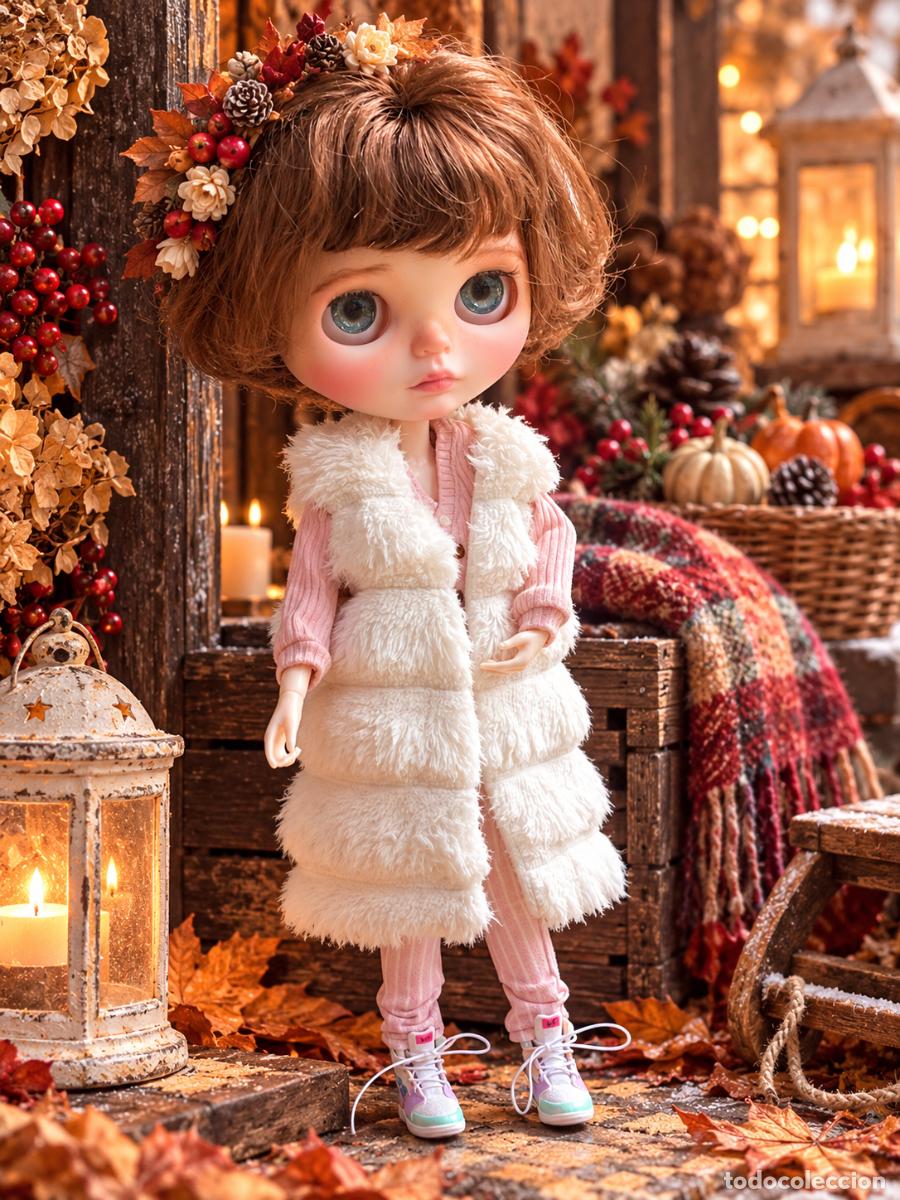 Mu&ntilde;ecas modernas: Precioso chaleco largo blanco de pelillo para mu&ntilde;eca Blythe.
