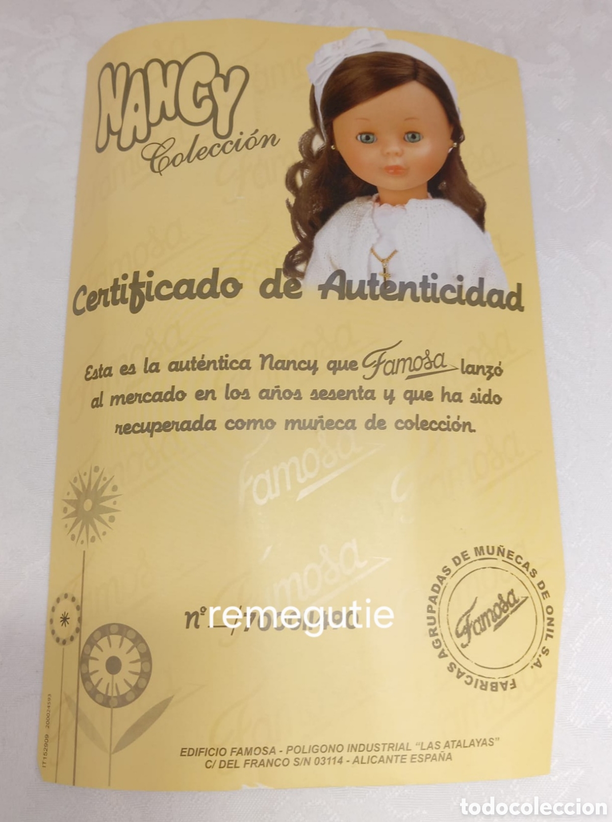 Mu&ntilde;ecas Nancy y Lucas: &Ccedil;ertificado de autenticidad comunion - Foto 1