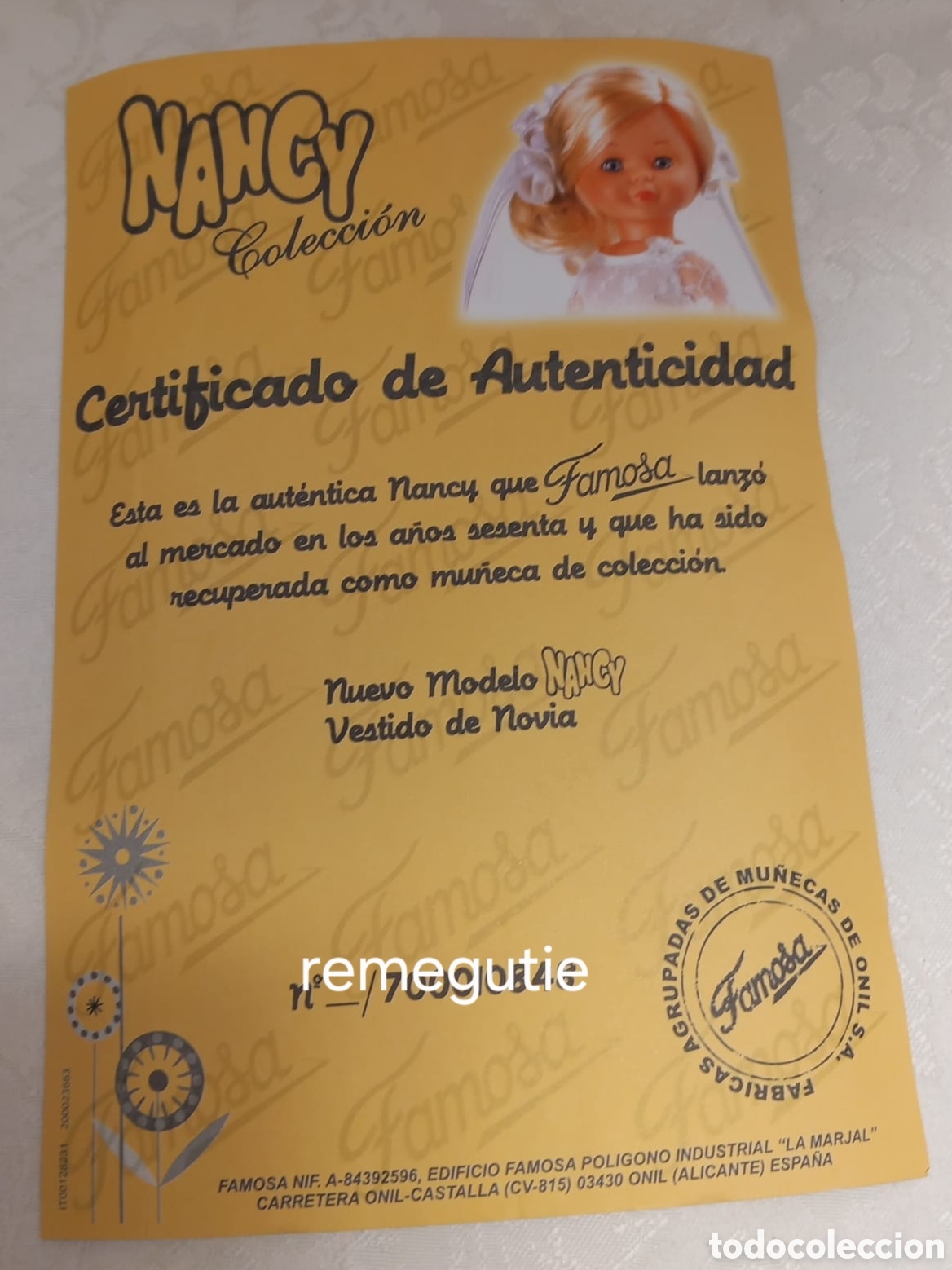 Mu&ntilde;ecas Nancy y Lucas: Certificado de Nancy novia