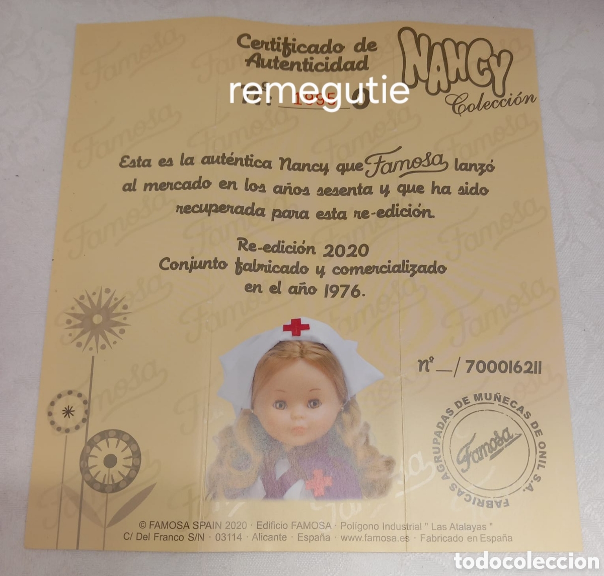 Mu&ntilde;ecas Nancy y Lucas: Certificado de autenticidad Nancy flamenca