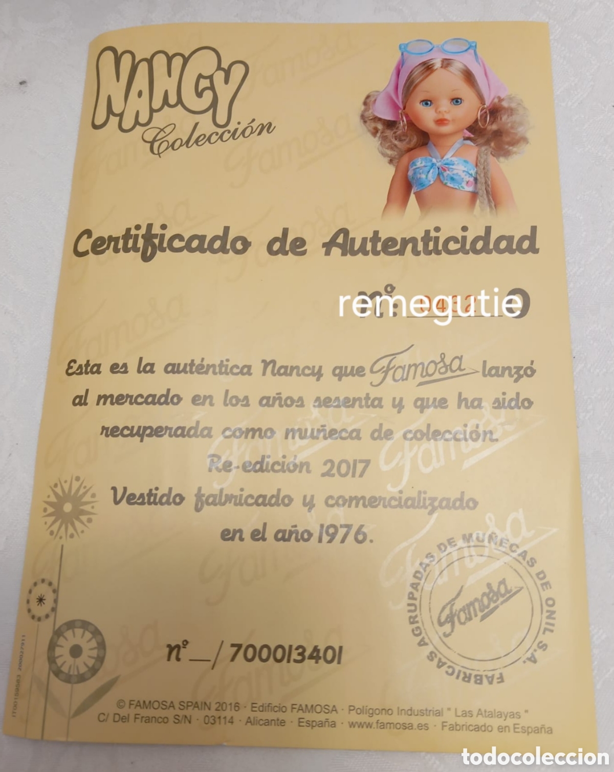 Mu&ntilde;ecas Nancy y Lucas: Certificado de autenticidad de Nancy playa - Foto 1