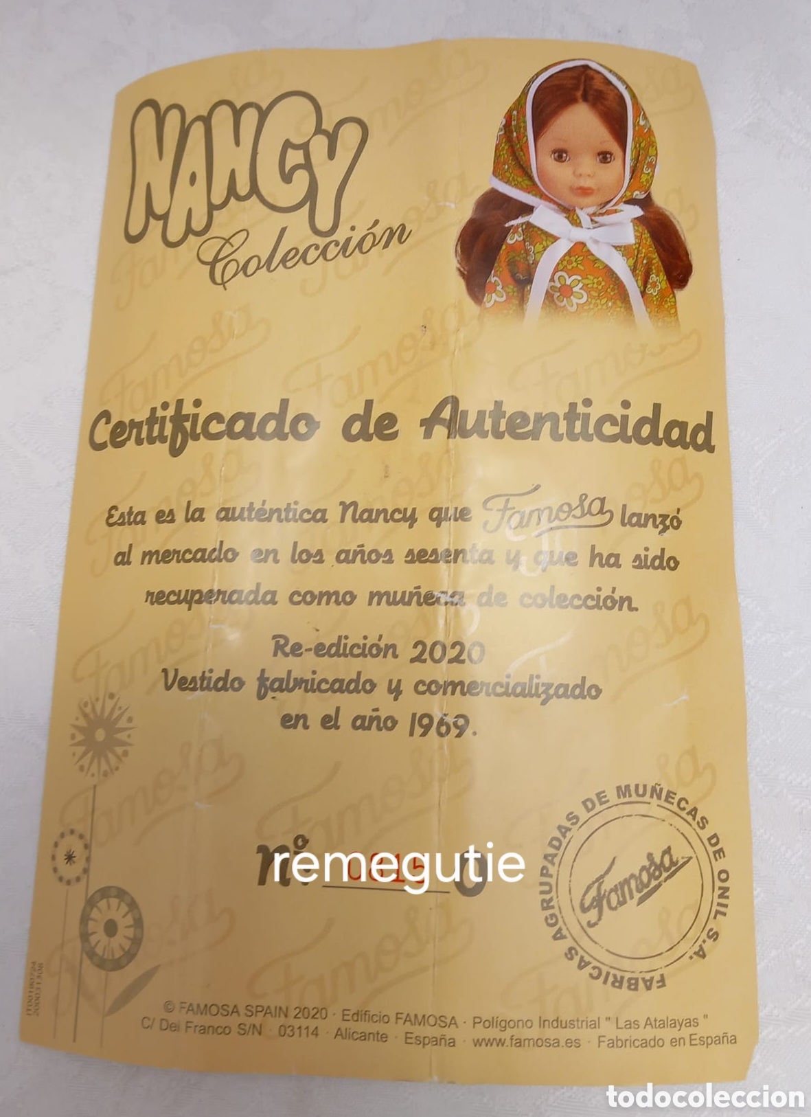 Mu&ntilde;ecas Nancy y Lucas: Certificado de autenticidad de Nancy ptimavera - Foto 1