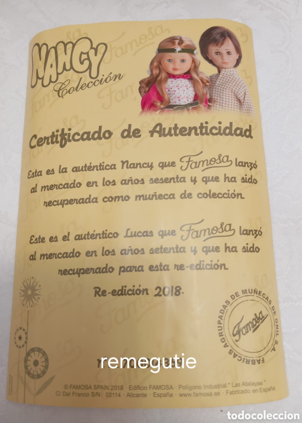 Mu&ntilde;ecas Nancy y Lucas: Certificado de autenticidad de Nancy ibicenca - Foto 1