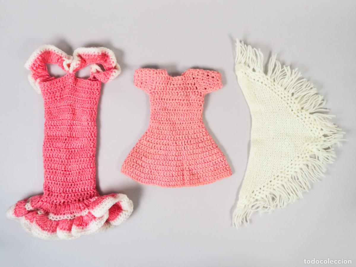 Mu&ntilde;ecas Nancy y Lucas: Nancy Famosa vestido punto rosa vestido flamenca rosa y chal blanco confecci&oacute;n casera