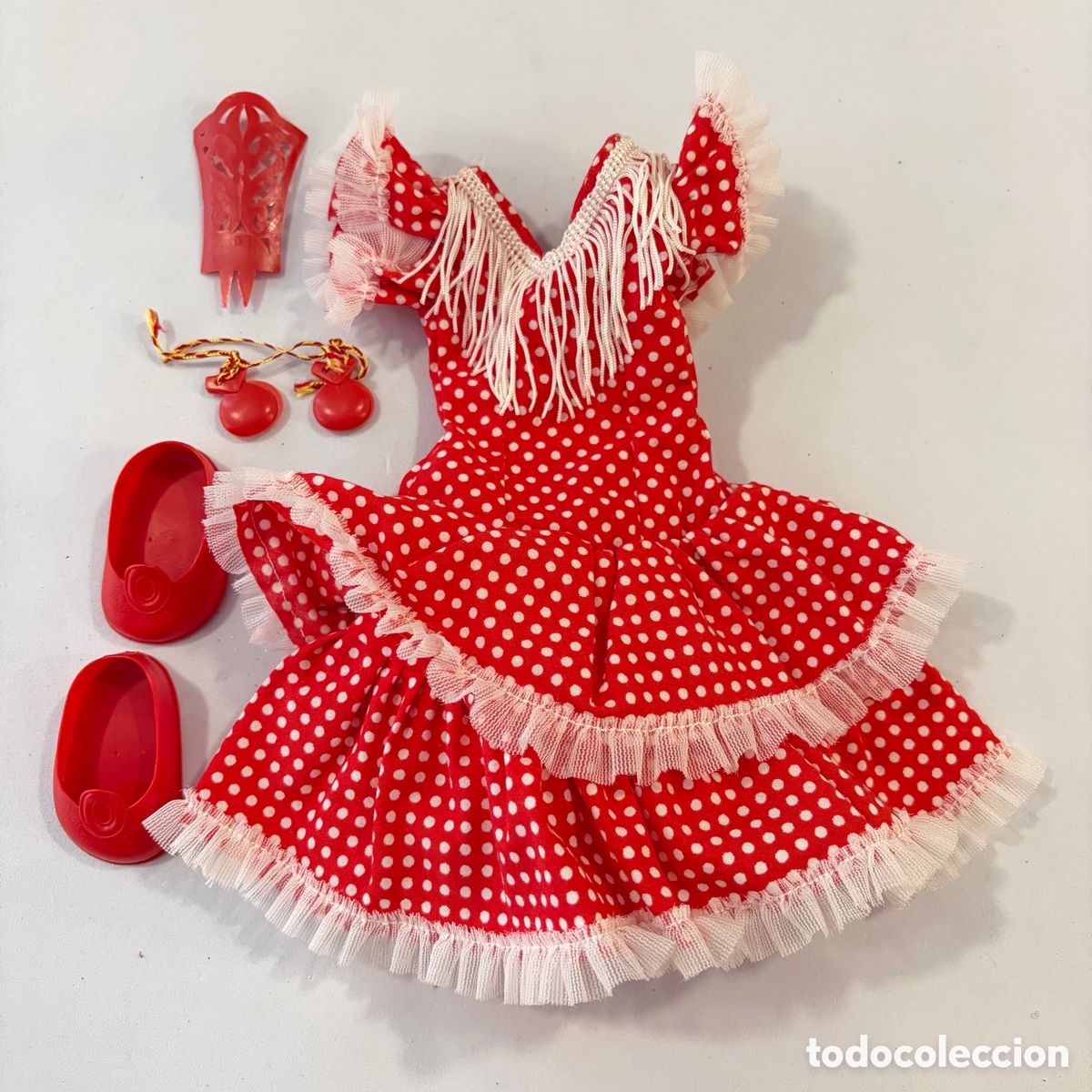 Mu&ntilde;ecas Nancy y Lucas: Conjunto Gitana original a&ntilde;os 70 Art. 80 para mu&ntilde;eca Nancy peineta, casta&ntilde;uelas sevillana flamenca