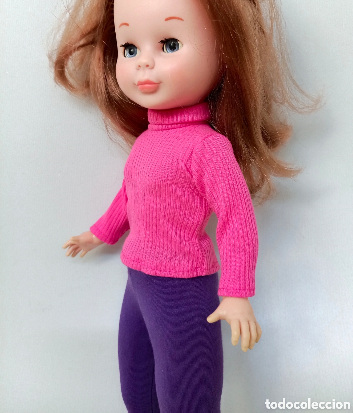 Mu&ntilde;ecas Nancy y Lucas: Nancy jersey camiseta cuello alto, manga larga rosa fucsia
