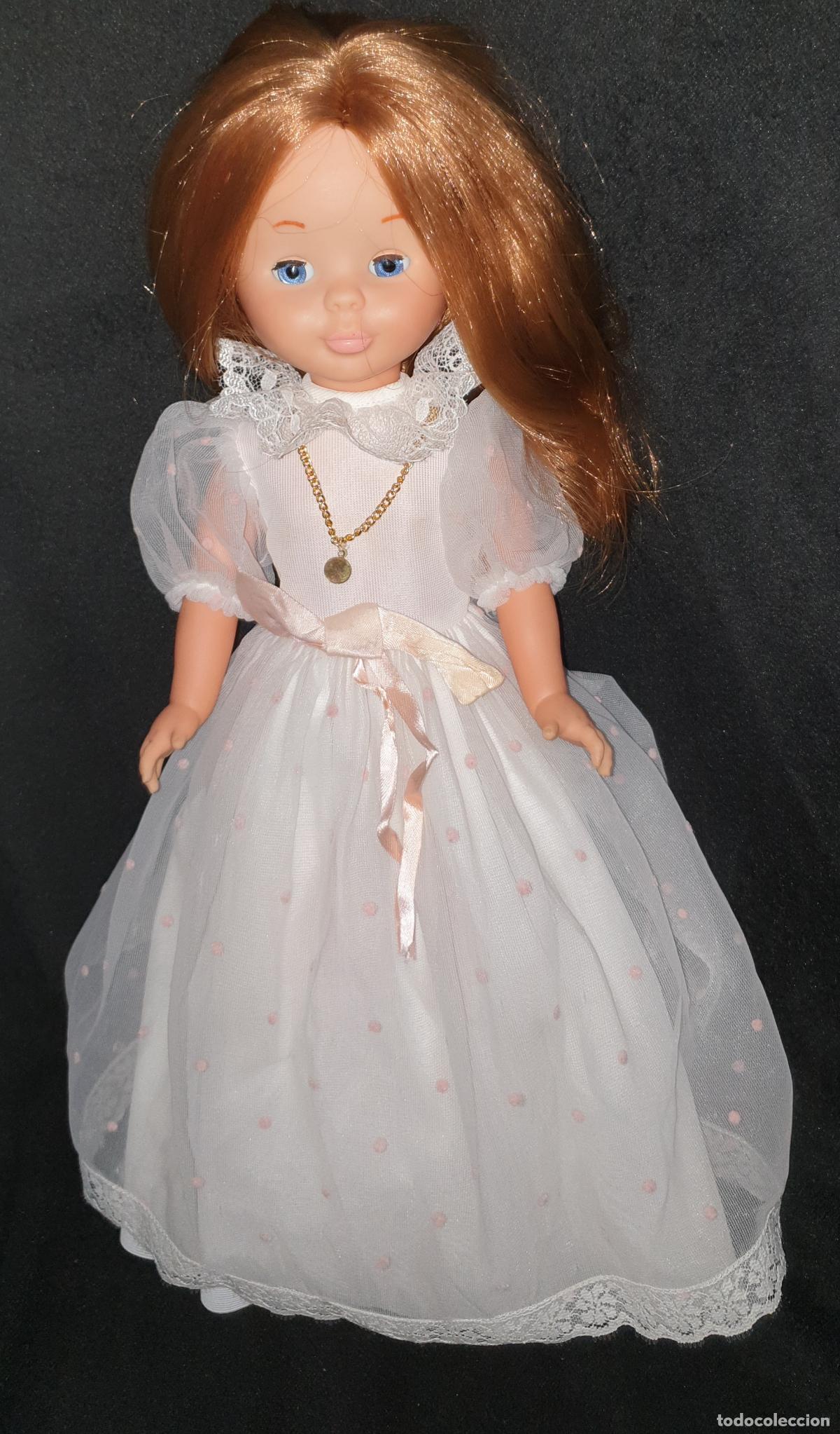 Mu&ntilde;ecas Nancy y Lucas: VESTIDO DE NANCY COMUNION TOPOS ROSA A&Ntilde;OS 80