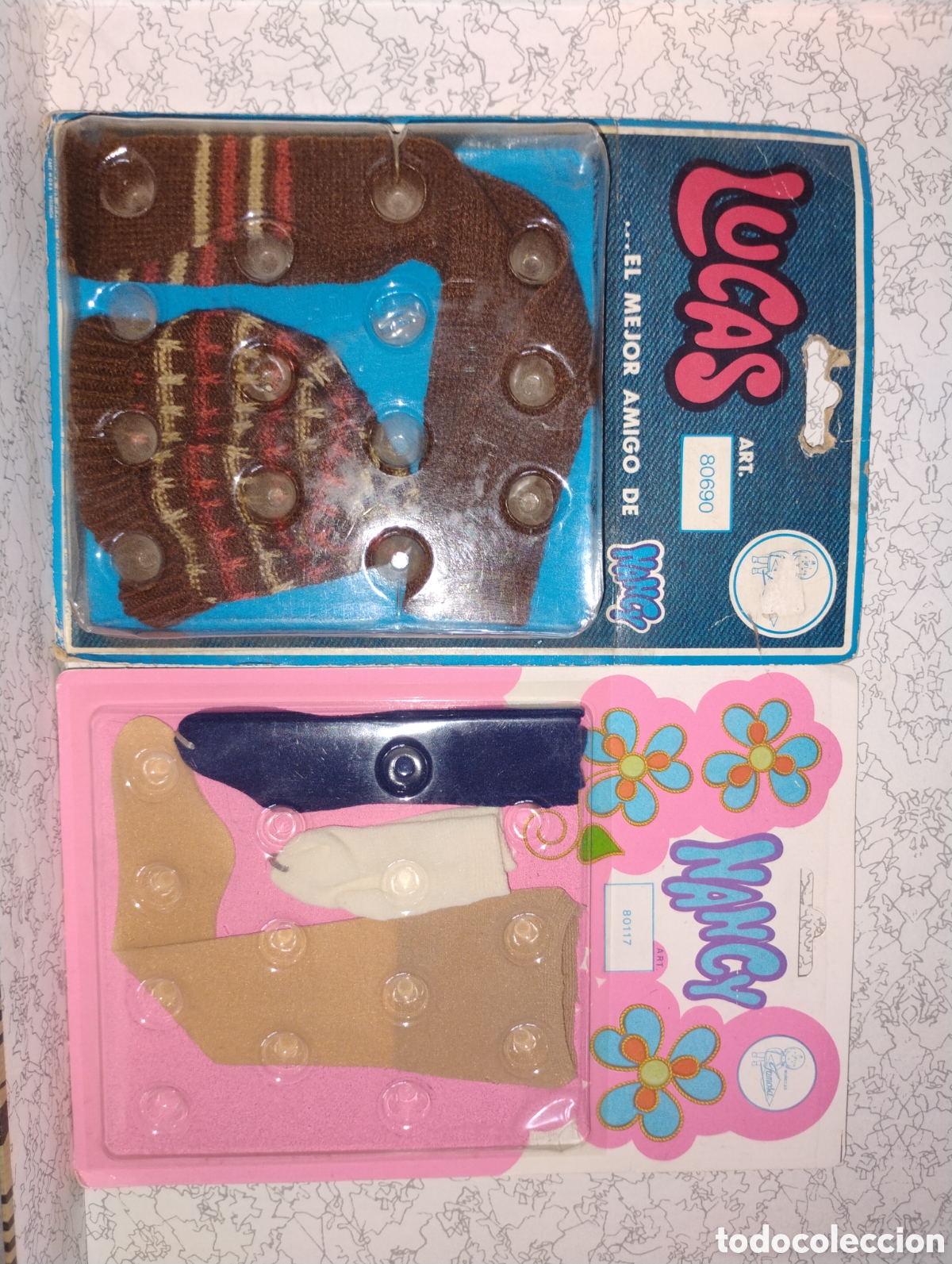 Mu&ntilde;ecas Nancy y Lucas: &diams;Lote 2 Bl&iacute;steres Originales Famosa A&ntilde;os 70: Lucas (Gorro/Bufanda 80690) y Nancy (Medias 80117) - Nu