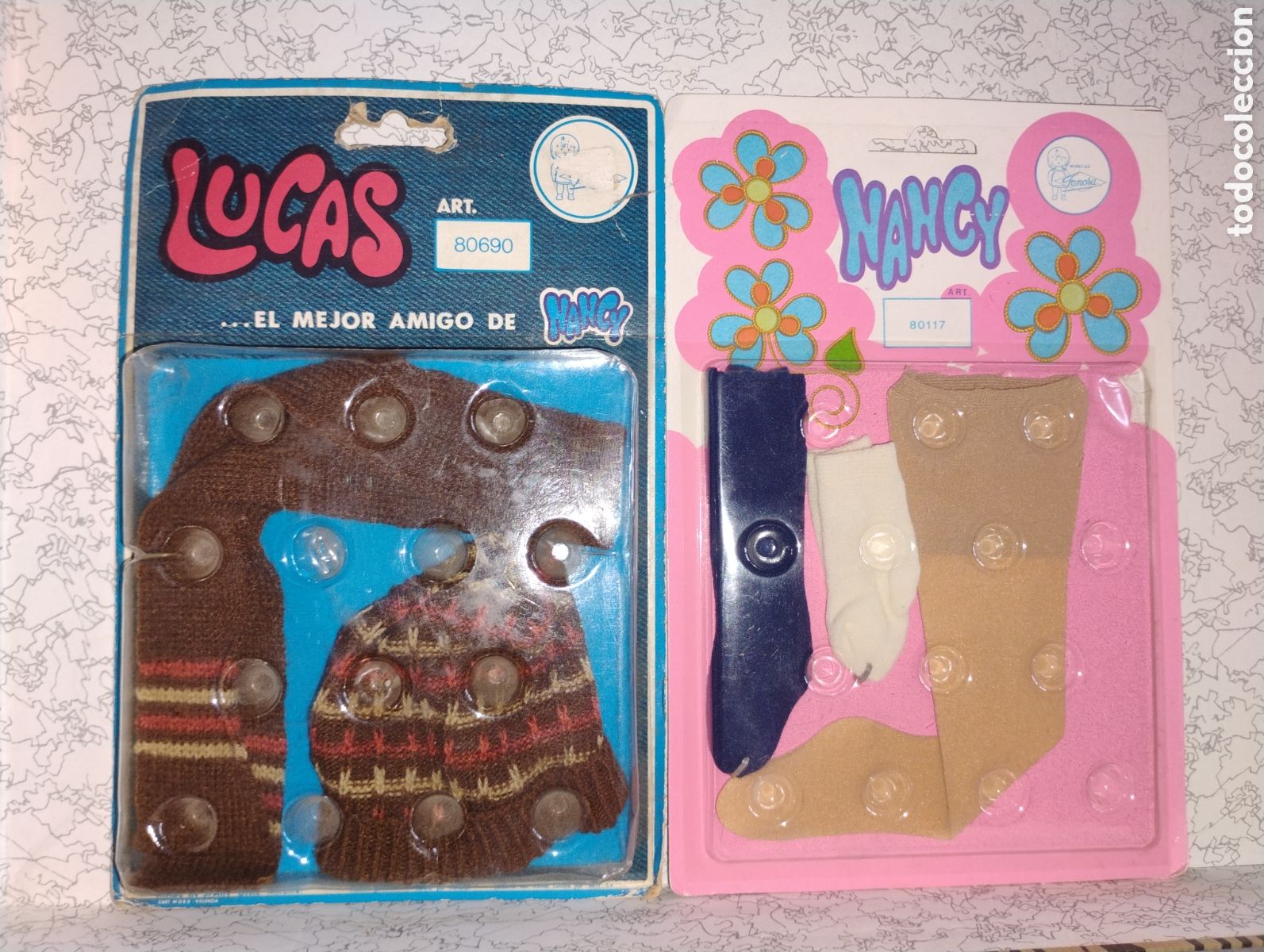 Mu&ntilde;ecas Nancy y Lucas: &diams;Lote 2 Bl&iacute;steres Originales Famosa A&ntilde;os 70: Lucas (Gorro/Bufanda 80690) y Nancy (Medias 80117) - Nu
