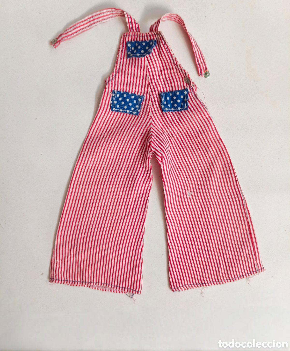 Mu&ntilde;ecas Nancy y Lucas: Nancy conjunto Granja peto mono de rayas rojo y azul a&ntilde;os 70 Famosa