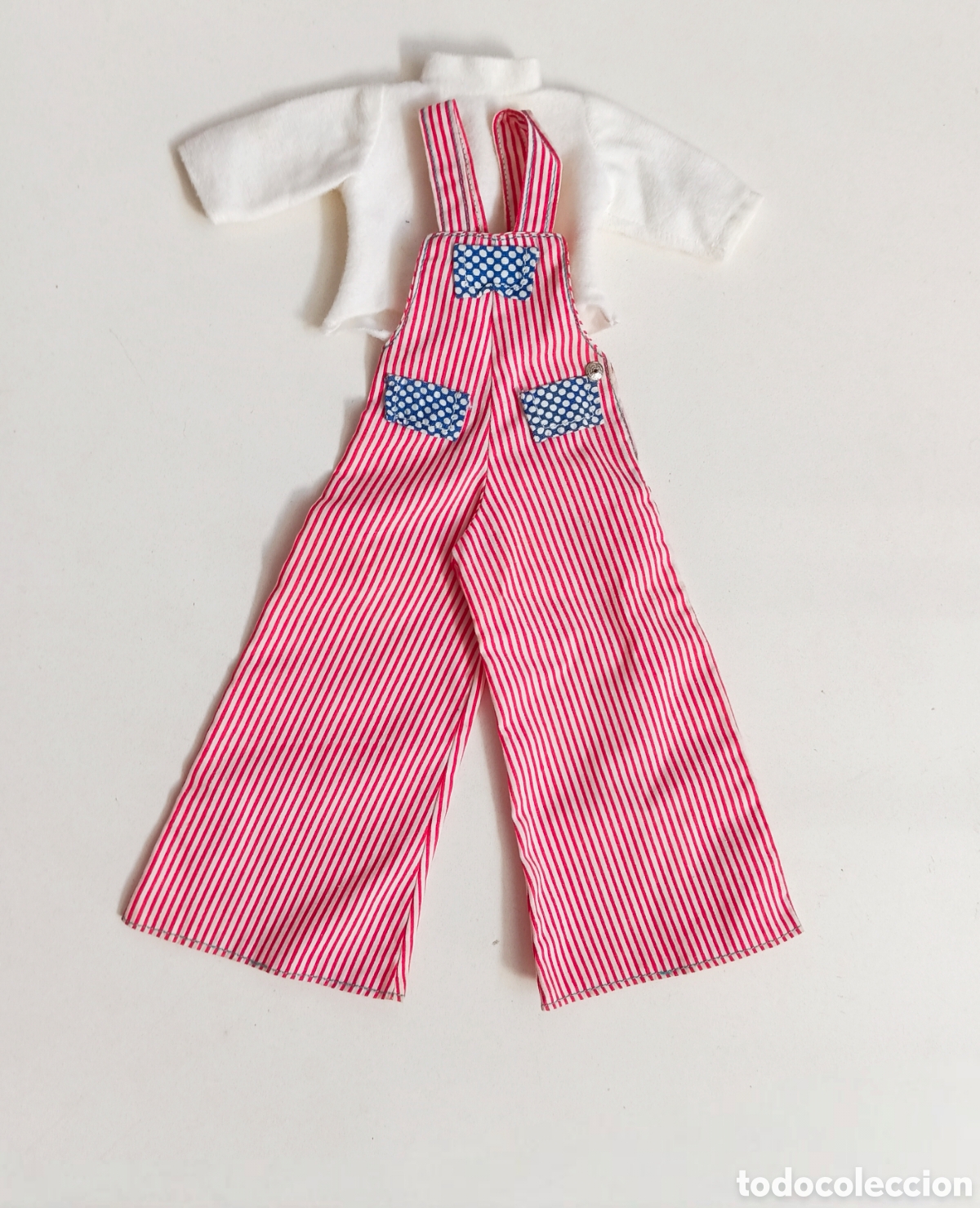 Mu&ntilde;ecas Nancy y Lucas: Nancy conjunto Granja peto mono de rayas rojo y azul, jersey camiseta blanca a&ntilde;os 70 Famosa