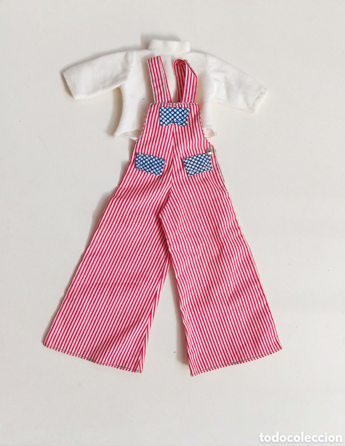 Mu&ntilde;ecas Nancy y Lucas: Nancy conjunto Granja peto mono de rayas rojo y azul, jersey camiseta blanca a&ntilde;os 70 Famosa