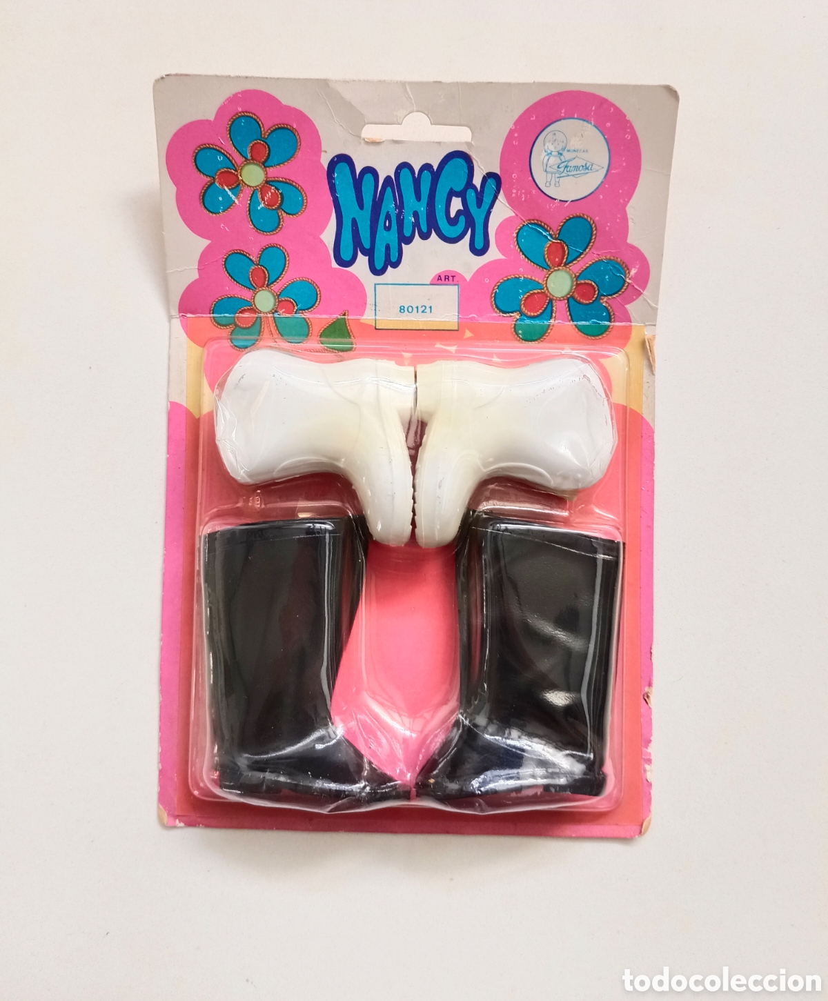 Mu&ntilde;ecas Nancy y Lucas: Nancy bl&iacute;ster botas cowboy blancas, botas lluvia negras a&ntilde;os 70 Famosa