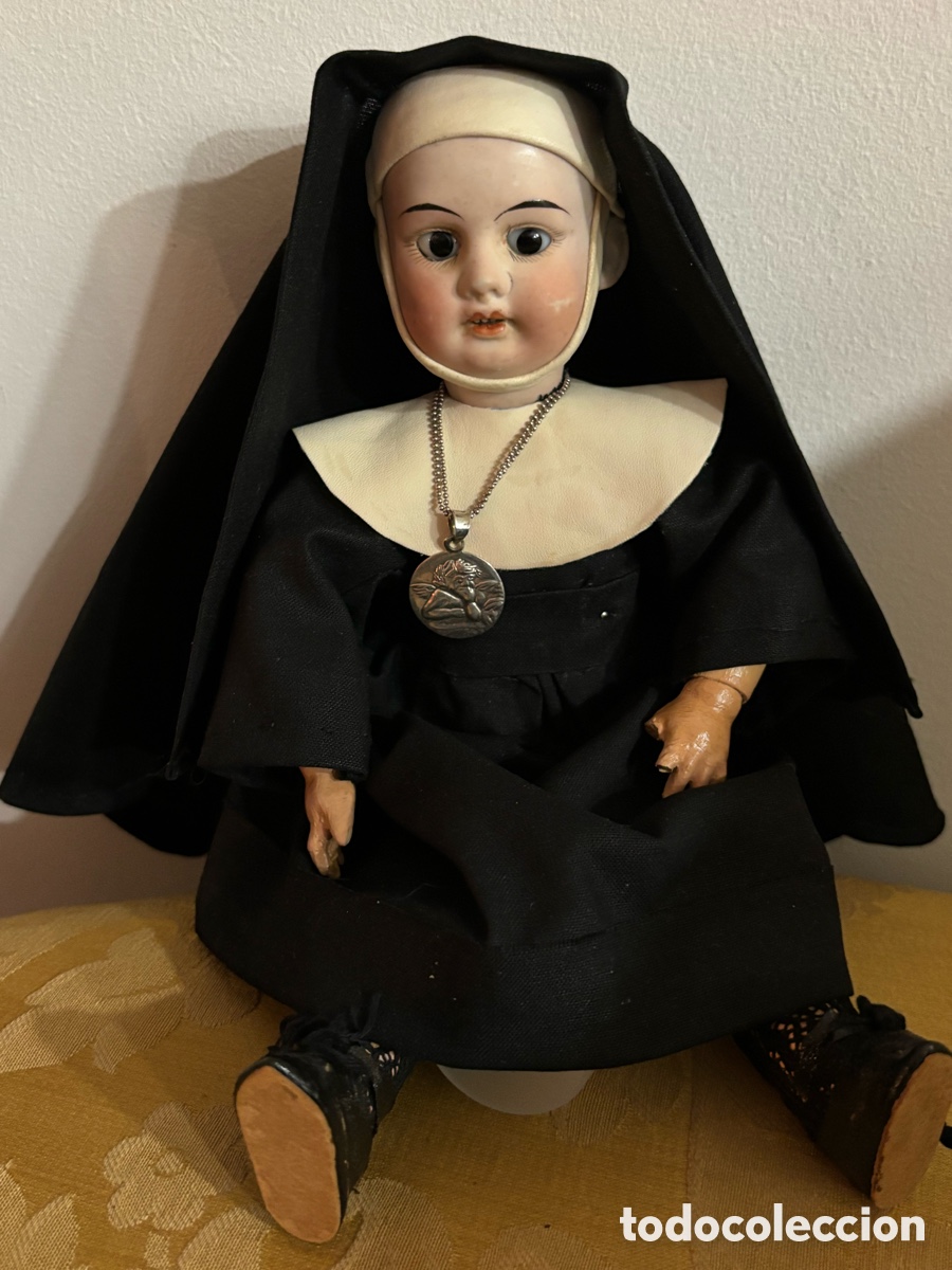 muñeca con cabeza de biscuit vestida de monja e - Comprar Muñecas
