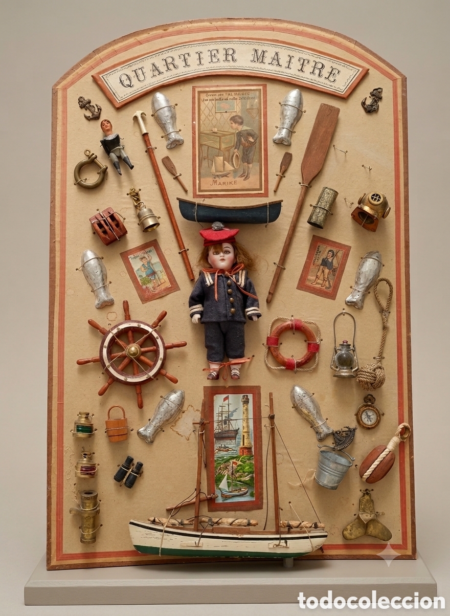 Mu&ntilde;ecas porcelana: Diorama antiguo franc&eacute;s de finales del siglo XIX completamente original de gran tama&ntilde;o