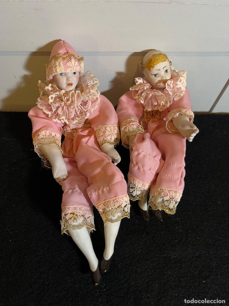 Mu&ntilde;ecas Porcelana: Pareja Mu&ntilde;ecos Arlequ&iacute;n Pierrot Porcelana Sat&eacute;n Rosa Vintage A&ntilde;os 80 90 mu&ntilde;eco mu&ntilde;eca porcelana cera