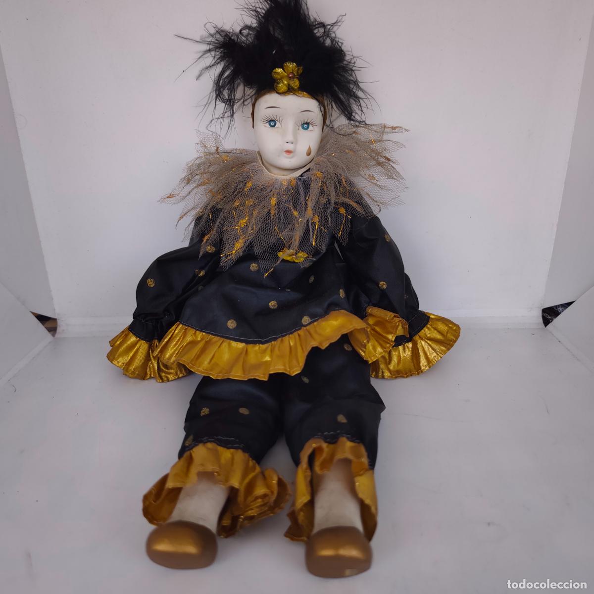 Mu&ntilde;ecas Porcelana: Mu&ntilde;eca pierrot arlequ&iacute;n payaso de porcelana 42 cm aproximadamente