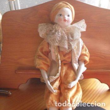 Mu&ntilde;ecas Porcelana: Mu&ntilde;eca Porcelana Arlequin Pierrot 40 cm Cuerpo Arena Vintage 1980 PEIFER