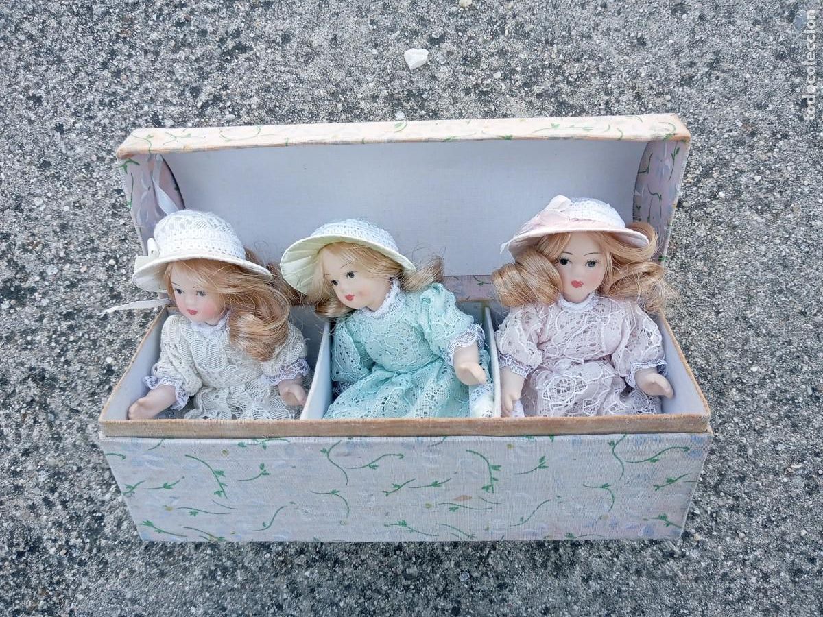 Mu&ntilde;ecas porcelana: BONITO LOTE DE 3 MU&Ntilde;ECAD PORCELANA ANTIGUAS CAJA ORIGINAL