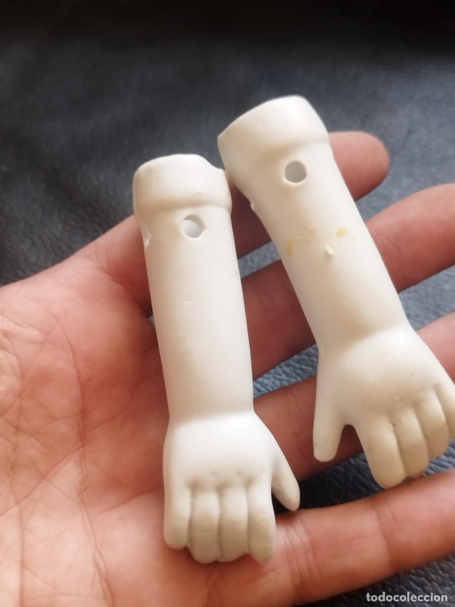 Mu&ntilde;ecas porcelana: Pareja de brazos, manos de mu&ntilde;eca de porcelana antigua.