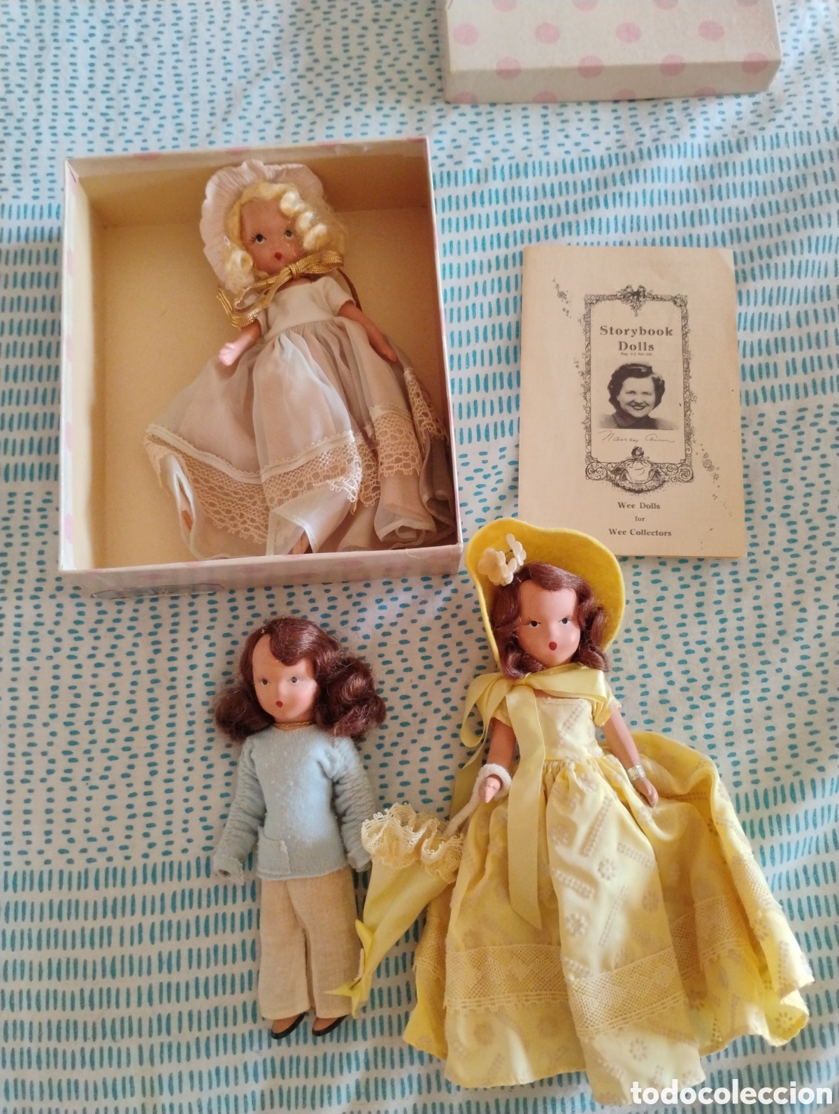Mu&ntilde;ecas porcelana: &diams;Lote 3 Mu&ntilde;ecas Vintage Nancy Ann Storybook A&ntilde;os 40 + Cat&aacute;logo Desplegable Original (Rara con )