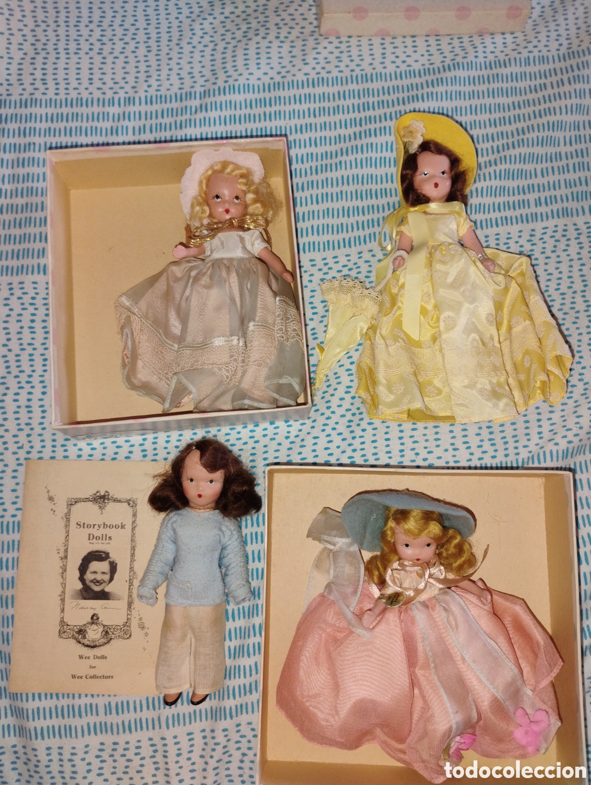 Mu&ntilde;ecas porcelana: &diams;Lote Premium 4 Mu&ntilde;ecas Vintage Nancy Ann Storybook A&ntilde;os 40 + Cat&aacute;logo Desplegable