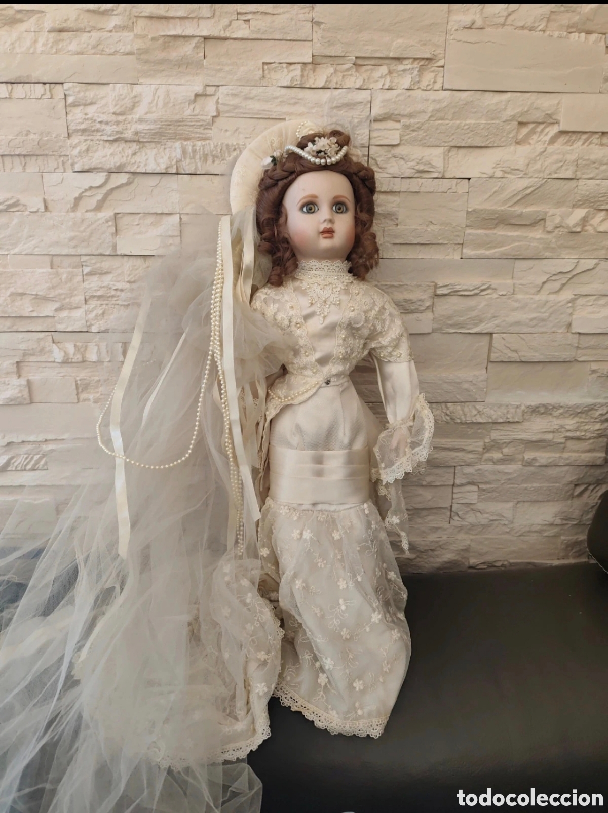 Mu&ntilde;ecas porcelana: Gran Mu&ntilde;eca de Porcelana Vestido de Novia / &Eacute;poca (56 cm)