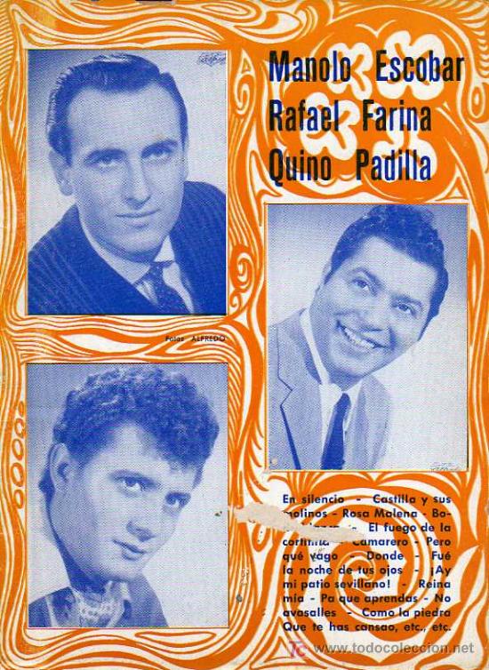 Cat&aacute;logos de M&uacute;sica: MANOLO ESCOBAR, FAFAEL FARINA Y QUINO PADILLA, EDC, MARAZUL, BARCELONA 1968