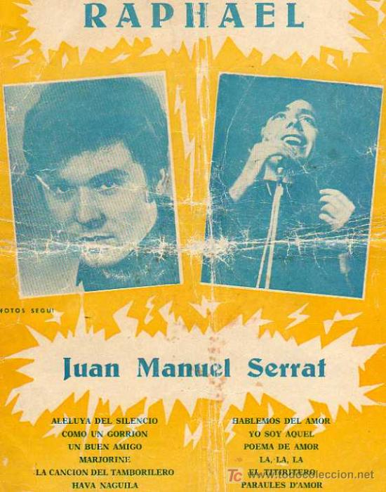 Catalogues de Musique: RAPHAEL, JUAN MANUEL SERRAT, EDC, MARAZUL, 1970, BARCELONA