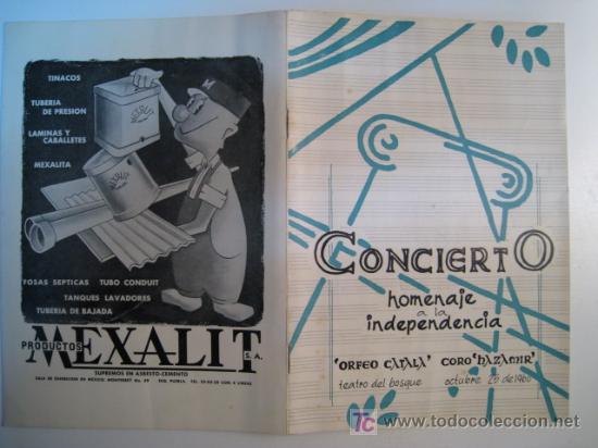 Catalogues de Musique: CONCIERTO HOMENAJE A LA INDEPENDENCIA. PROGRAMA ORIGINAL 1960