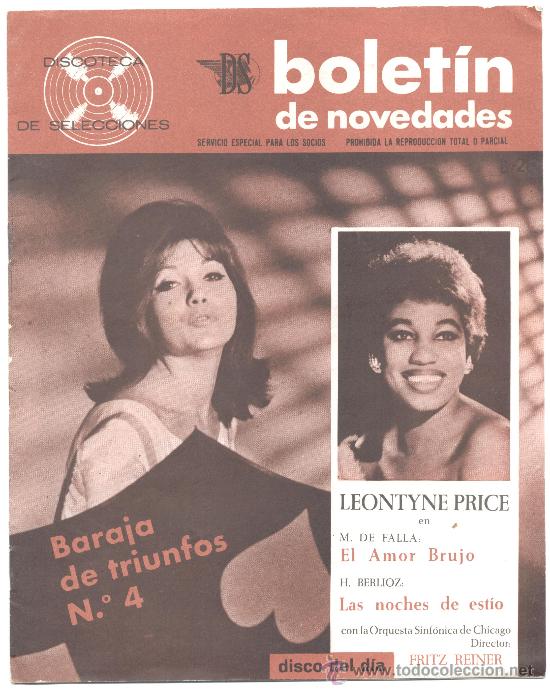 Catalogues de Musique: BOLETIN DE NOVEDADES DISCOTECA SELECCIONES BARAJA TRIUNFOS N&ordm;4 LEONTYNE PRICE FRITZ REINER