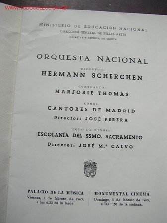 Cat&aacute;logos de m&uacute;sica: PROGRAMA DE LA ORQUESTA NACIONAL- 1963 - DIR. HERMANN SCHERCHEN Y JOS&Eacute; M&ordf;. CALVO- - Foto 1