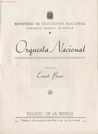 Cat&aacute;logos de m&uacute;sica: Programa Concierto Orquesta Nacional- 1948. - Foto 1