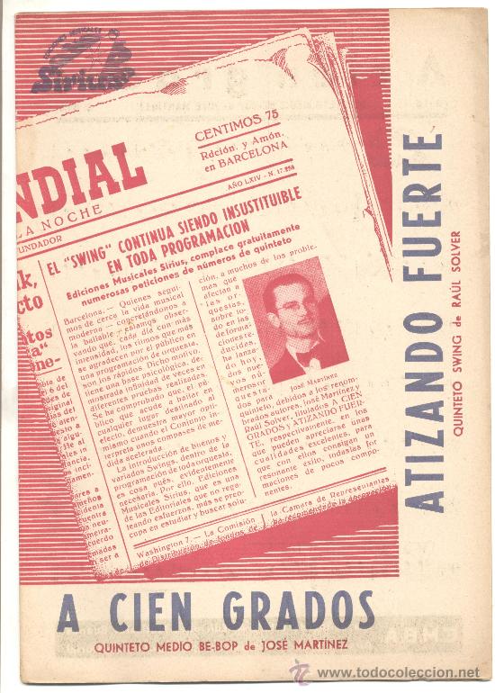 Cat&aacute;logos de M&uacute;sica: SIRIUS EDICIONES MUSICALES A CIEN GRADOS ATIZANDO FUERTE 1952