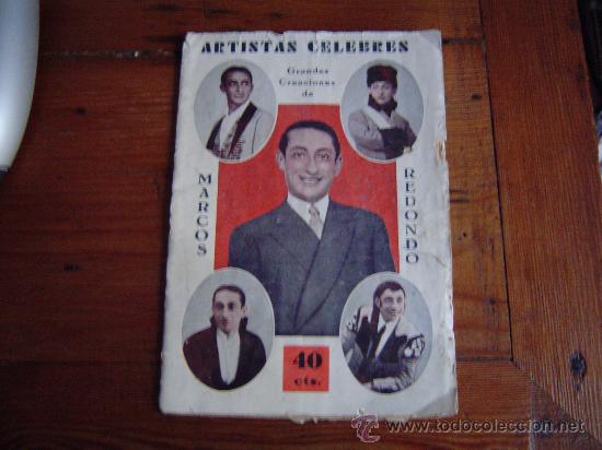 Catalogues de Musique: Cancionero Artistas Celebres. Marcos Redondo.
