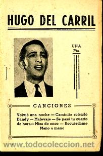 Cat&aacute;logos de m&uacute;sica: CANCIONERO. HUGO DEL CARRIL - Foto 1
